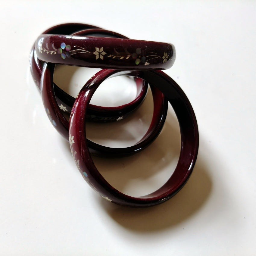 lacquer bracelet with mother-of-pearl inlay, black lacquerware bracelet, traditional lacquer art, women's handmade ethnic style mother-of-pearl inlaid jewelry