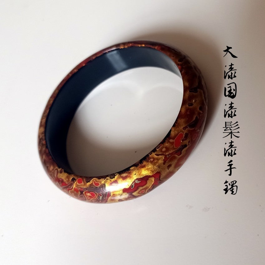 lacquer bracelet with mother-of-pearl inlay, black lacquerware bracelet, traditional lacquer art, women's handmade ethnic style mother-of-pearl inlaid jewelry