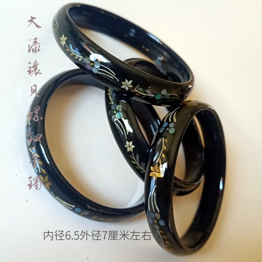 lacquer bracelet with mother-of-pearl inlay, black lacquerware bracelet, traditional lacquer art, women's handmade ethnic style mother-of-pearl inlaid jewelry