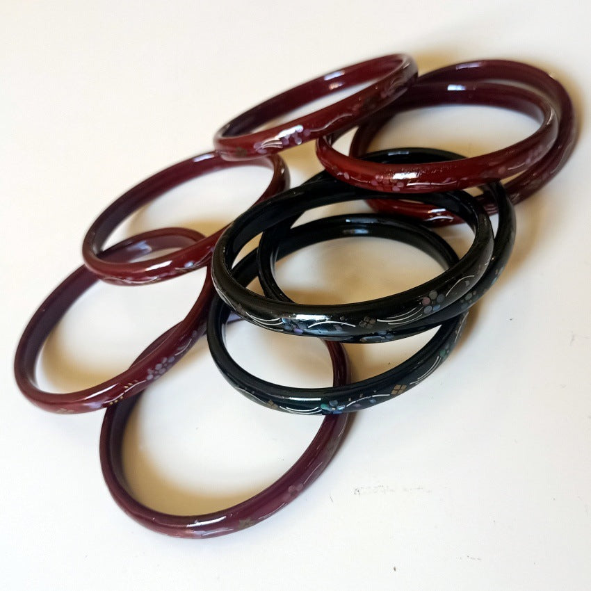 lacquer bracelet with mother-of-pearl inlay, black lacquerware bracelet, traditional lacquer art, women's handmade ethnic style mother-of-pearl inlaid jewelry